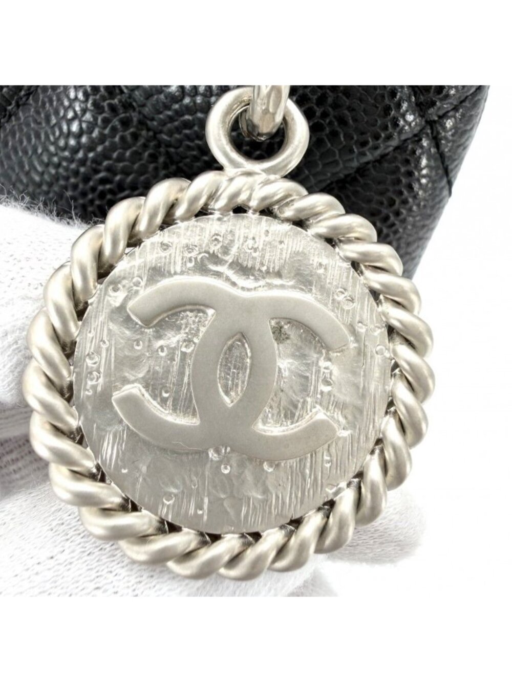 Chanel Handbag Quilted Medallion Tote CC Logo Shoulder Caviar Leather Black - Picture 6 of 10
